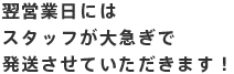 翌営業日にはスタッフが大急ぎで発送させていただきます！