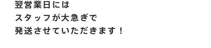 翌営業日にはスタッフが大急ぎで発送させていただきます！